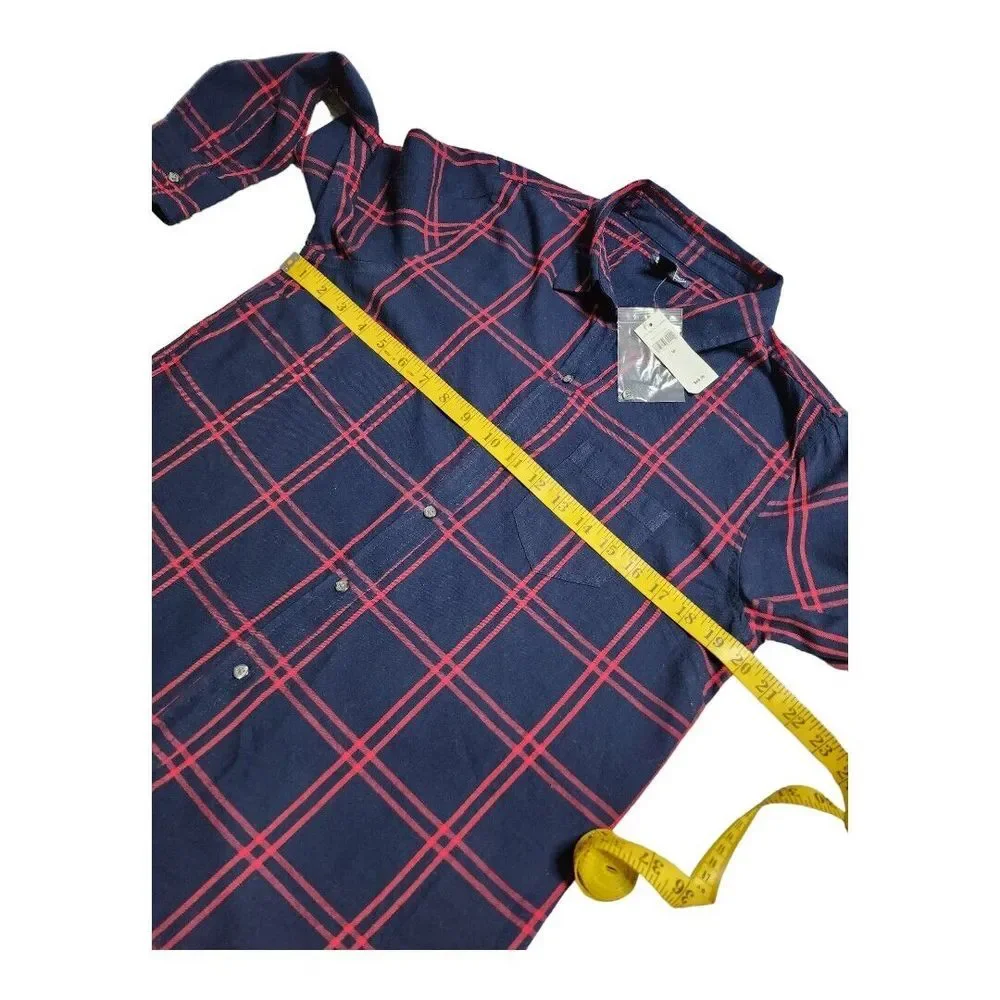 NWT Gap Women's Boyfriend Fit 100% Cotton Medium Button-Up Red Blue Plaid Top‎ - Picture 9 of 10